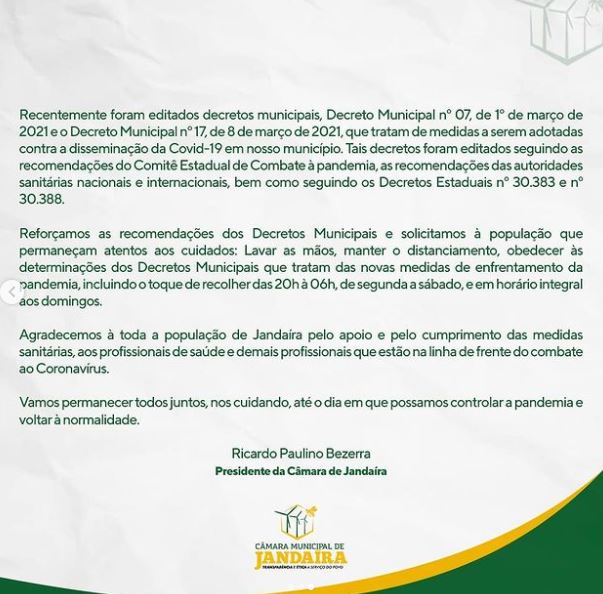 Carta Aberta a PopulaÃ§Ã£o de JandaÃ­ra